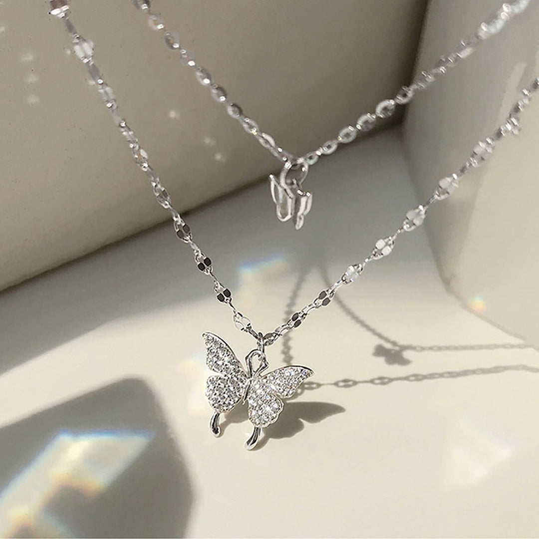 Butterfly Necklace Double Layer Rust-proof Alloy Butterfly pendant Personality Fashion Clavicle Chain for Women Image 4