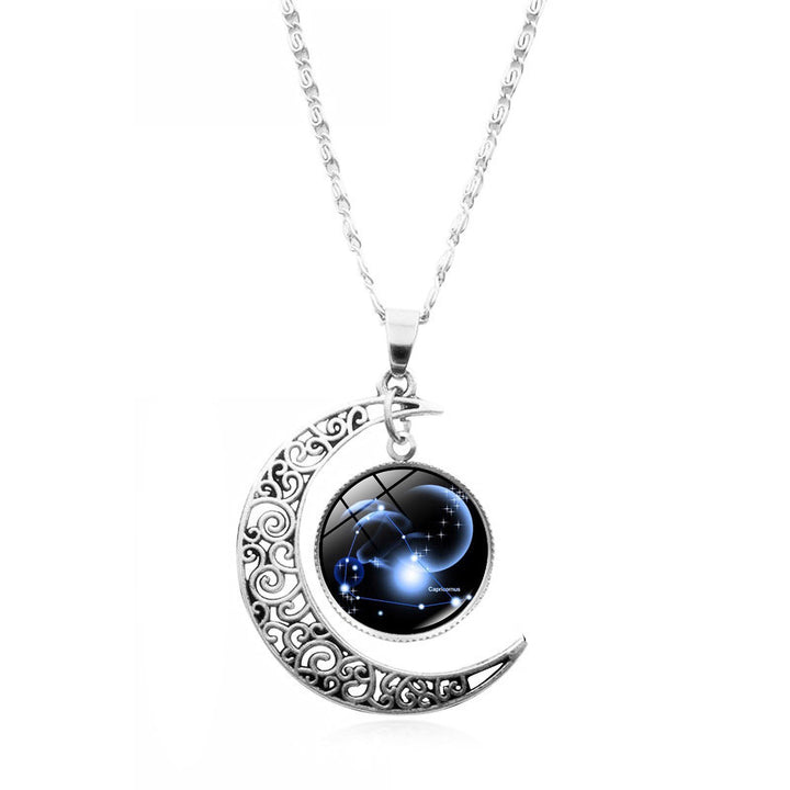 12 Constellation Half Moon Zodiac Sign Astrology Horoscope Pendant Necklace Image 4