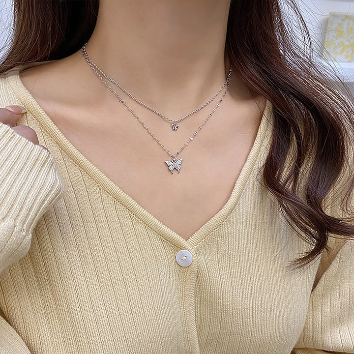 Butterfly Necklace Double Layer Rust-proof Alloy Butterfly pendant Personality Fashion Clavicle Chain for Women Image 6