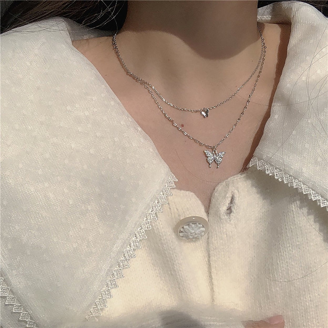 Butterfly Necklace Double Layer Rust-proof Alloy Butterfly pendant Personality Fashion Clavicle Chain for Women Image 12