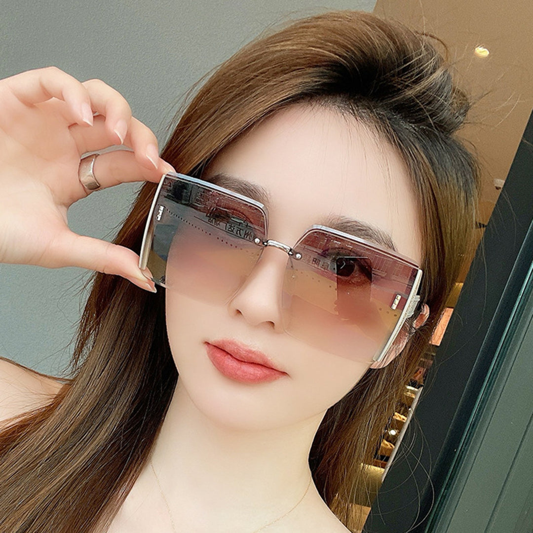 Women Sunglasses Rectangle Shape Frame Cool Style No Rim Smooth Anti-UV Block Sunlight Vacation Beach Spectacles Outdoor Image 6