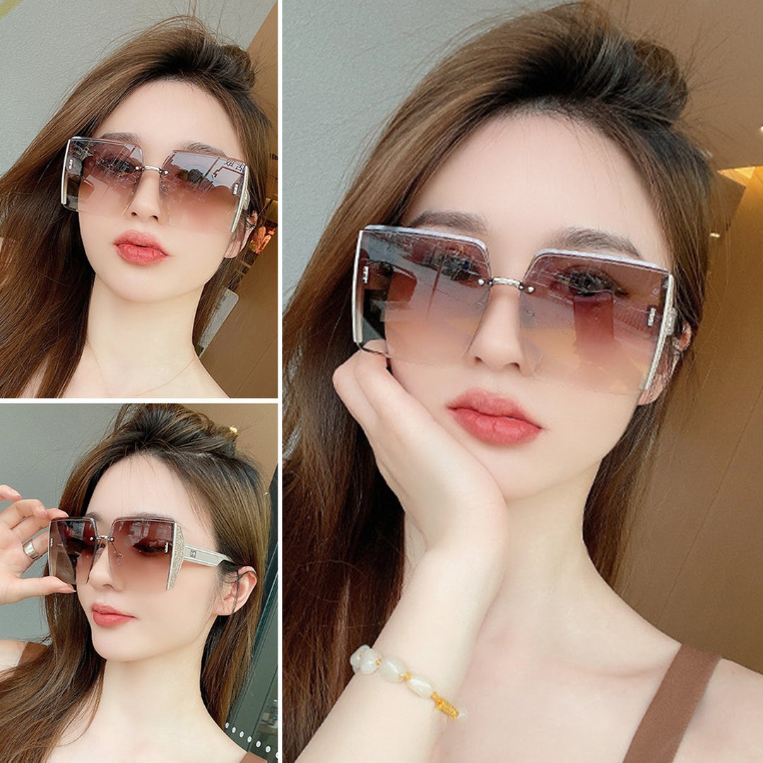 Women Sunglasses Rectangle Shape Frame Cool Style No Rim Smooth Anti-UV Block Sunlight Vacation Beach Spectacles Outdoor Image 7