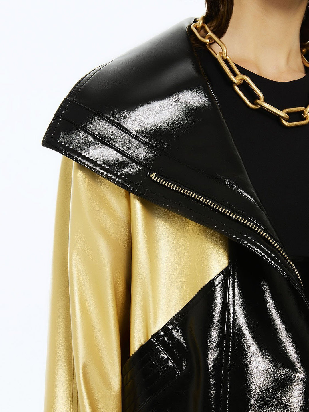 Wide Collar Patent Faux Leather Jacket Image 4