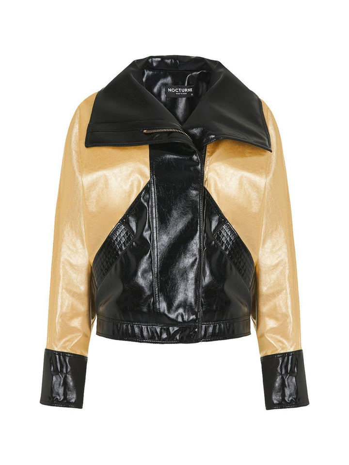 Wide Collar Patent Faux Leather Jacket Image 6