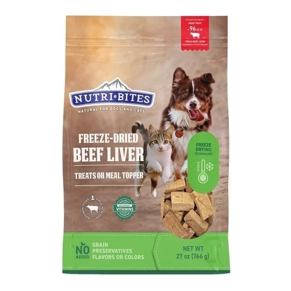 Nutribites Beef Liver Dog and Cat Treats Freeze Dried 27 Ounce Image 1