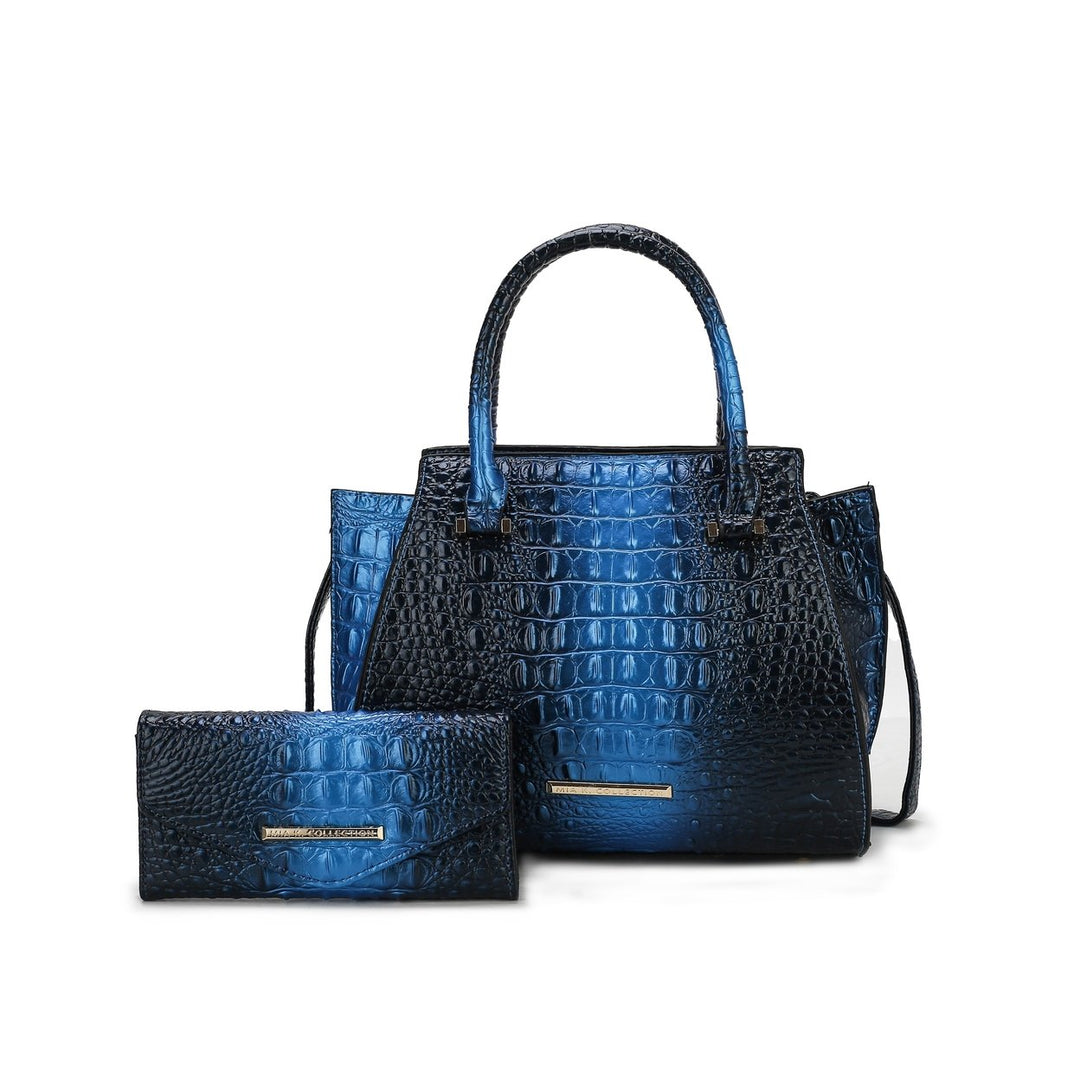 MKFCollection Bently Croc-Embossed Tote and Set - Vegan Leather Designer Handbag Image 8