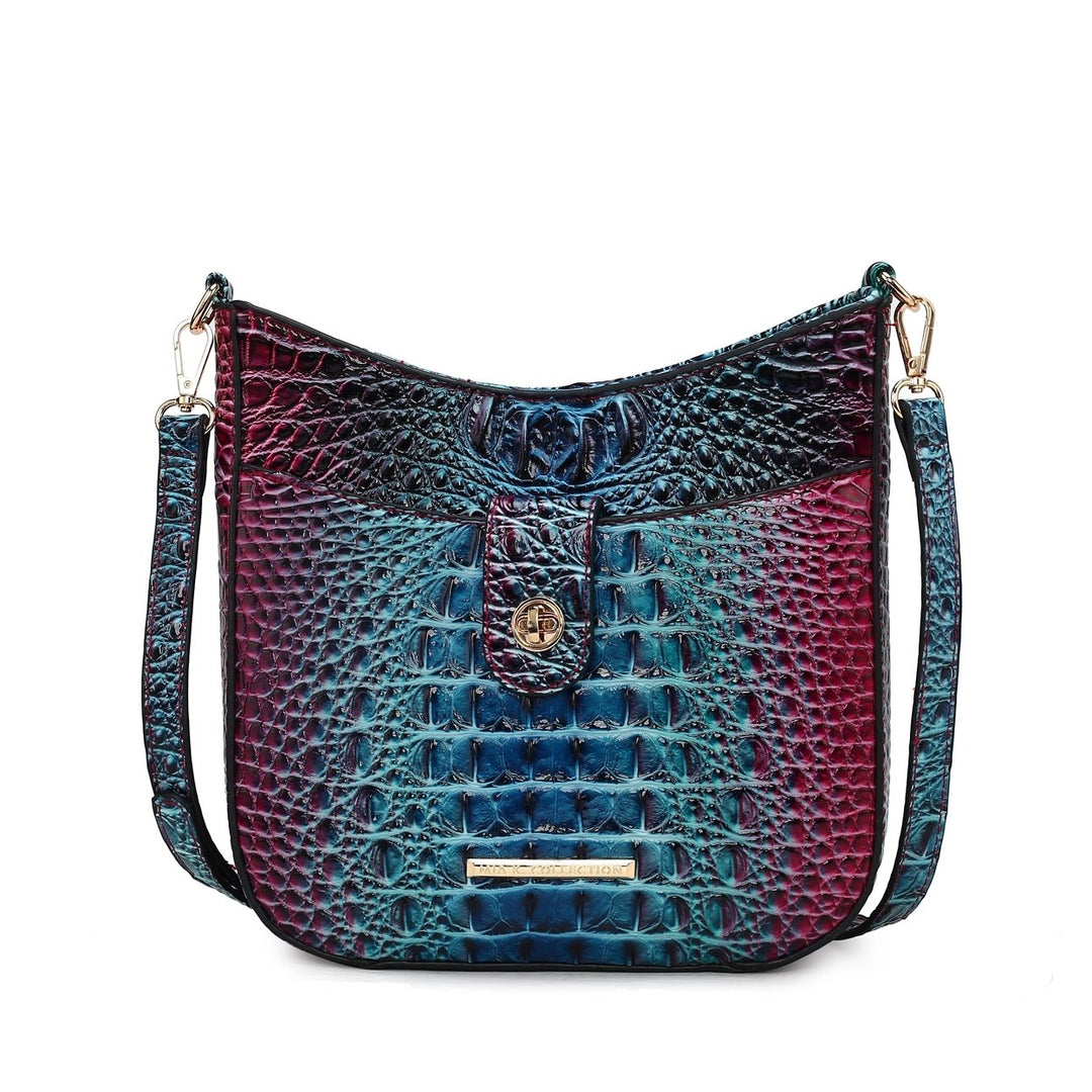 MKFCollection Giovana Gradient Croc Crossbody Bag - Vegan Leather Designer Image 8