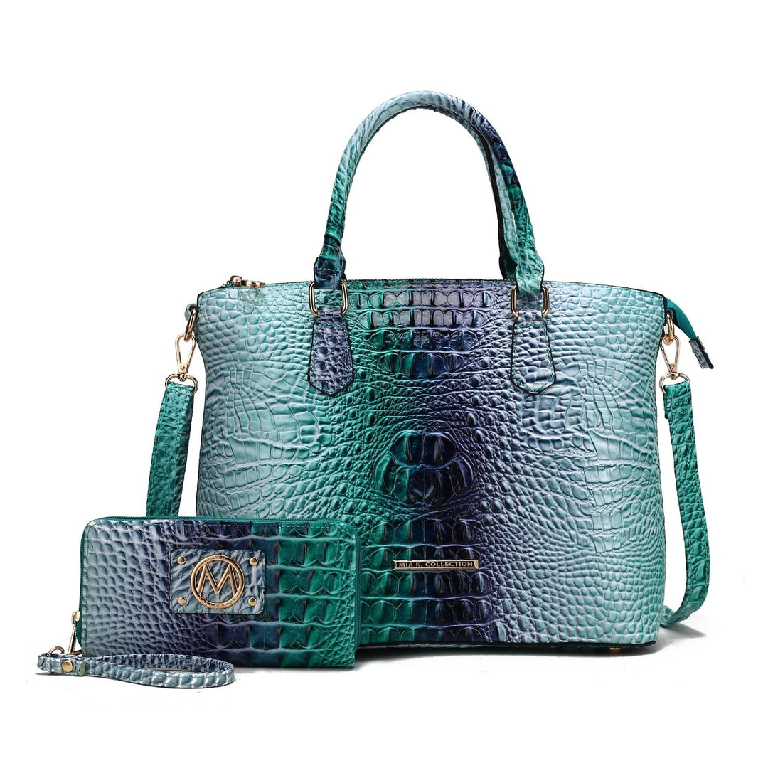 MKFCollection Frankie Gradient Croc Shoulder Bag and Wallet Set - Vegan Leather Image 10