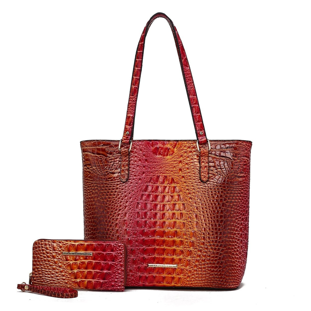 MKFCollection Piper Gradient Croc Tote Bag - Vegan Leather Designer Handbag Image 1