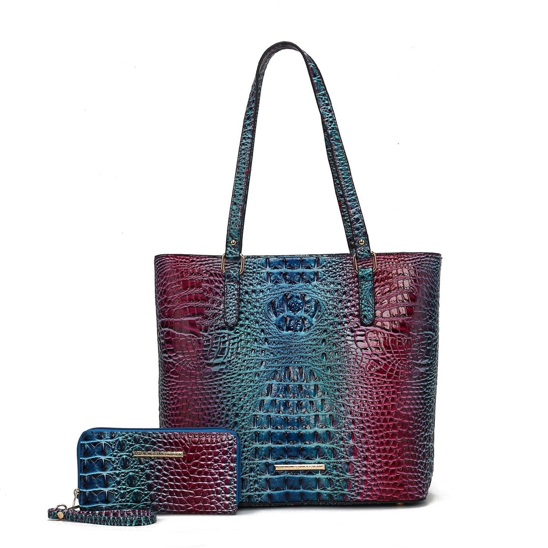 MKFCollection Piper Gradient Croc Tote Bag - Vegan Leather Designer Handbag Image 7