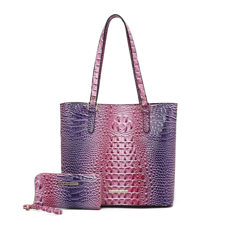 MKFCollection Piper Gradient Croc Tote Bag - Vegan Leather Designer Handbag Image 8