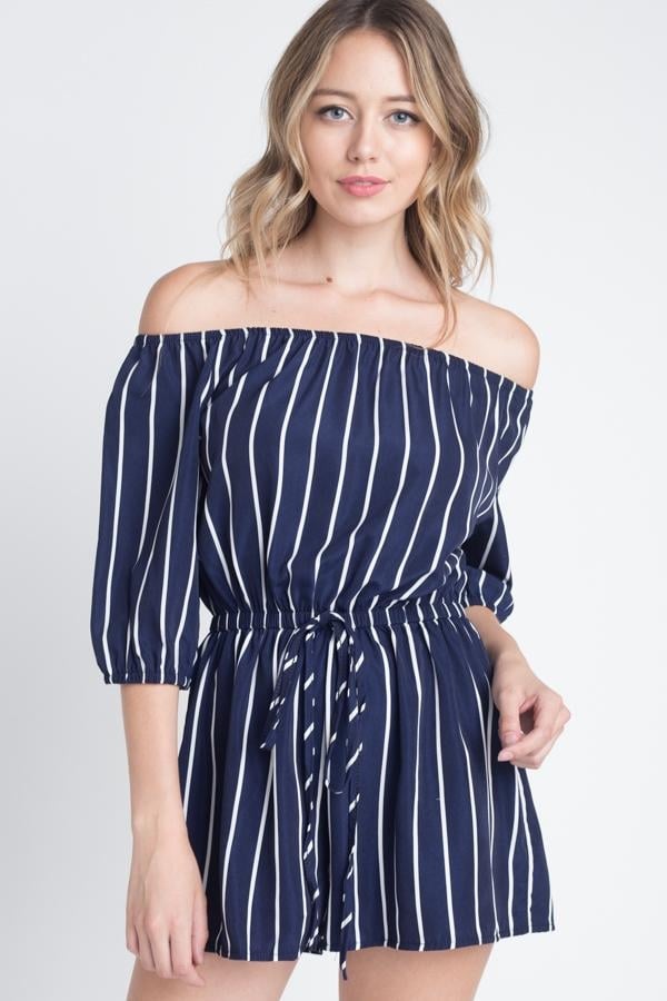 Womens Off Shoulder Stripe Romper Image 2