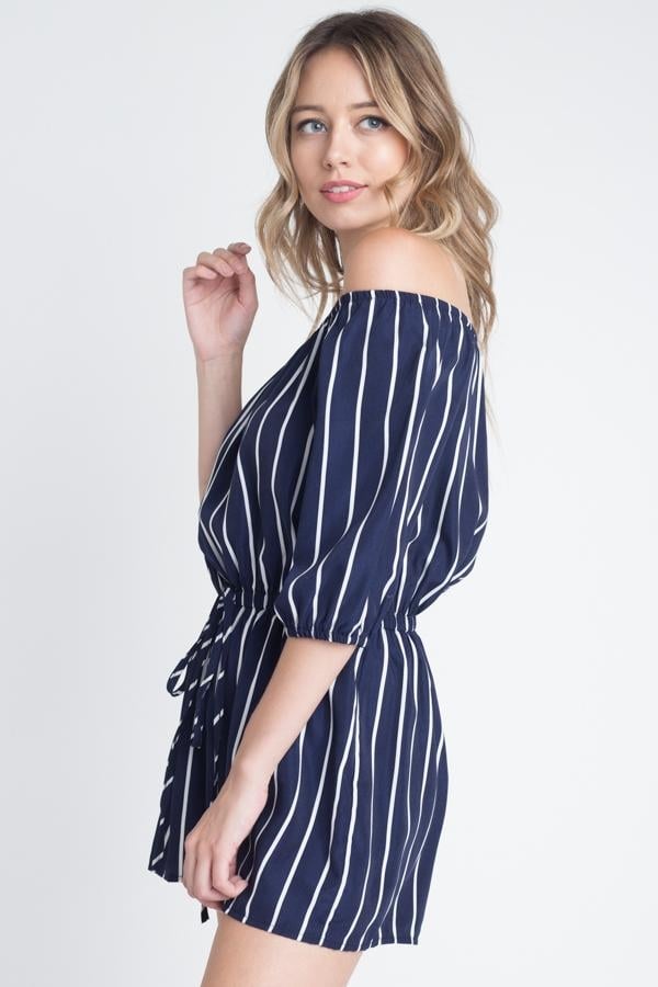 Womens Off Shoulder Stripe Romper Image 3