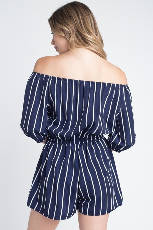 Womens Off Shoulder Stripe Romper Image 4