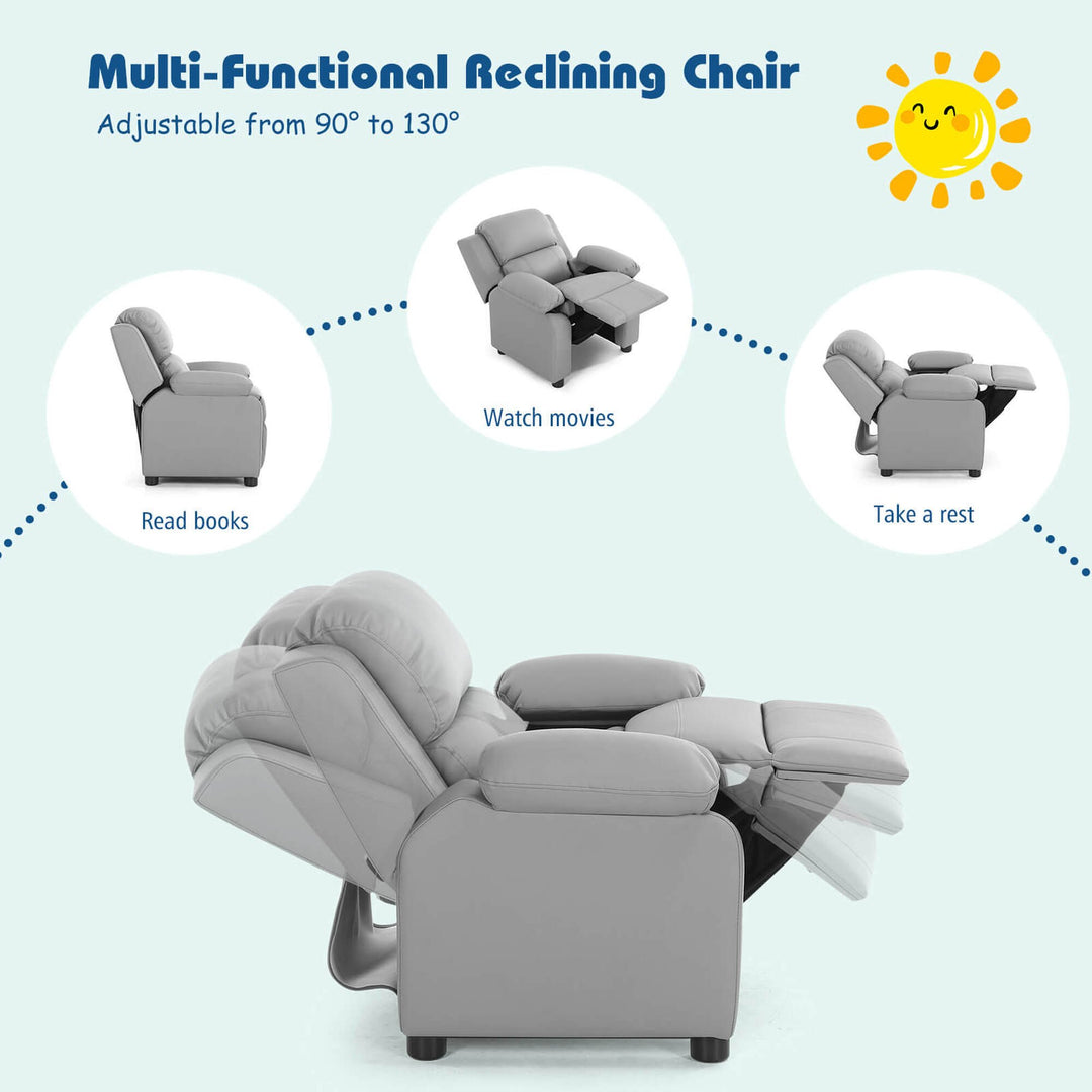 Kids Sofa Deluxe Padded Armchair Recliner Headrest w/ Storage Arms Image 6