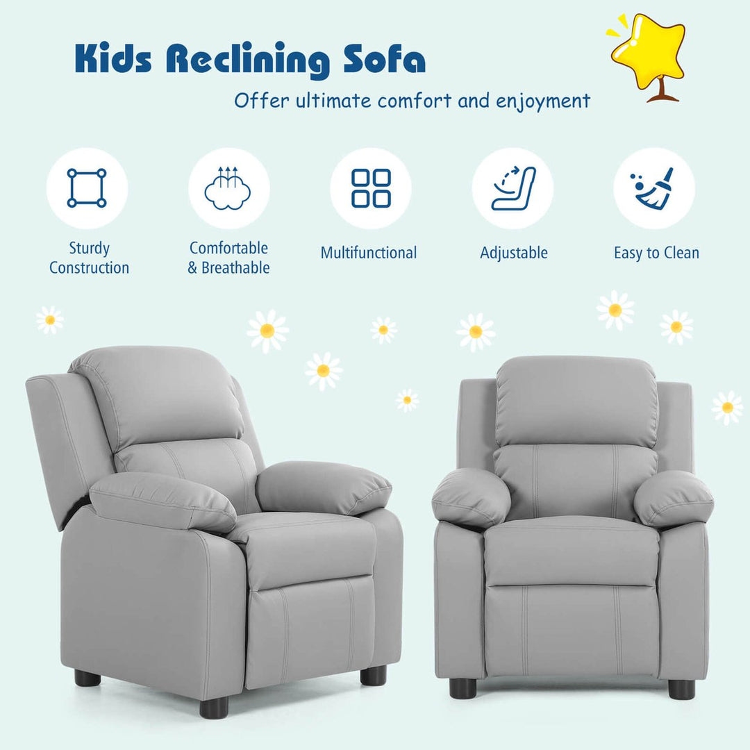 Kids Sofa Deluxe Padded Armchair Recliner Headrest w/ Storage Arms Image 8