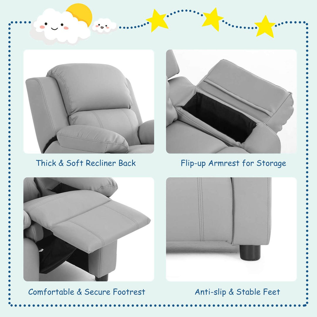 Kids Sofa Deluxe Padded Armchair Recliner Headrest w/ Storage Arms Image 9