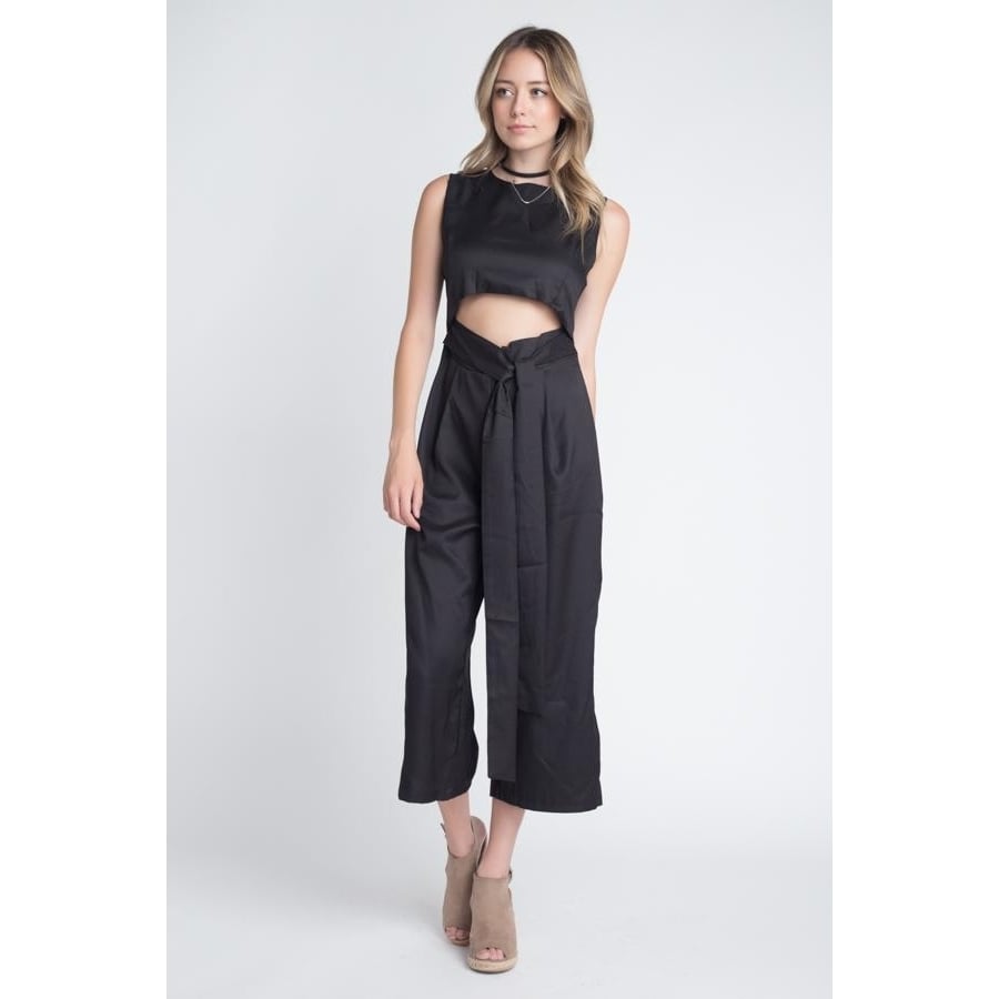 Womens Sleeveless Tie Jumpsuit with Slit Image 2