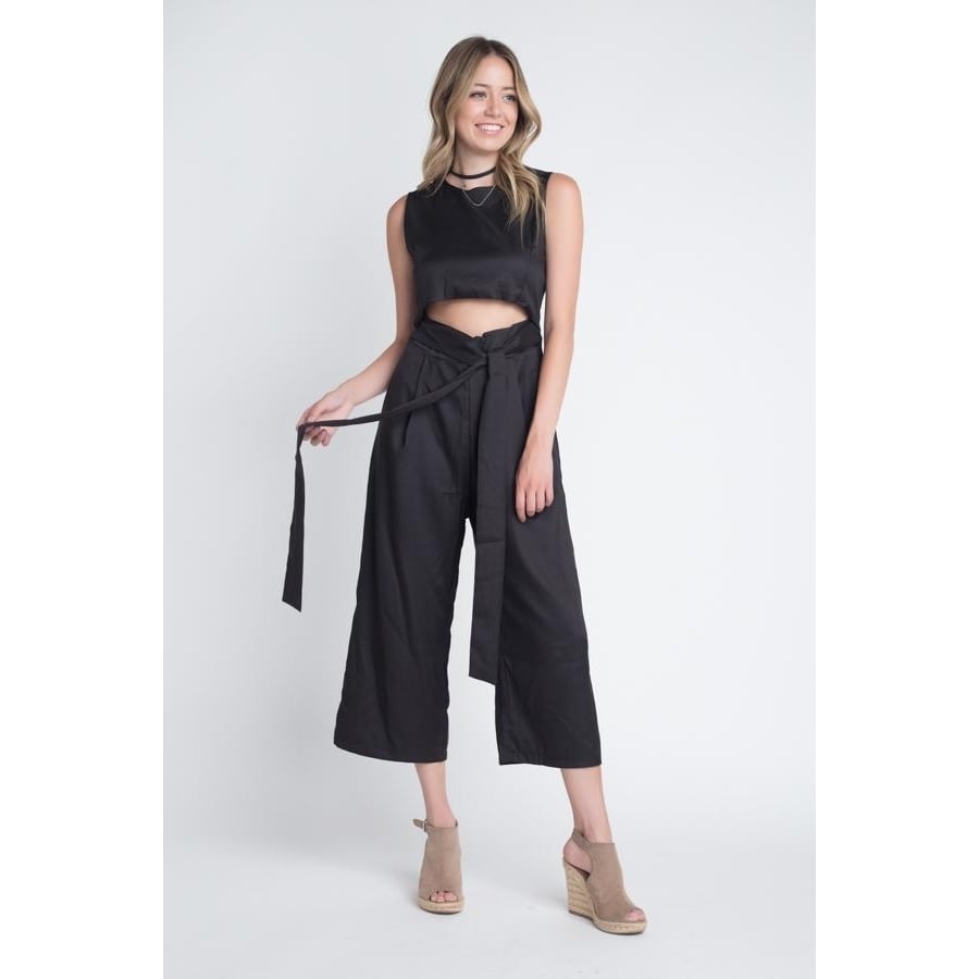 Womens Sleeveless Tie Jumpsuit with Slit Image 3