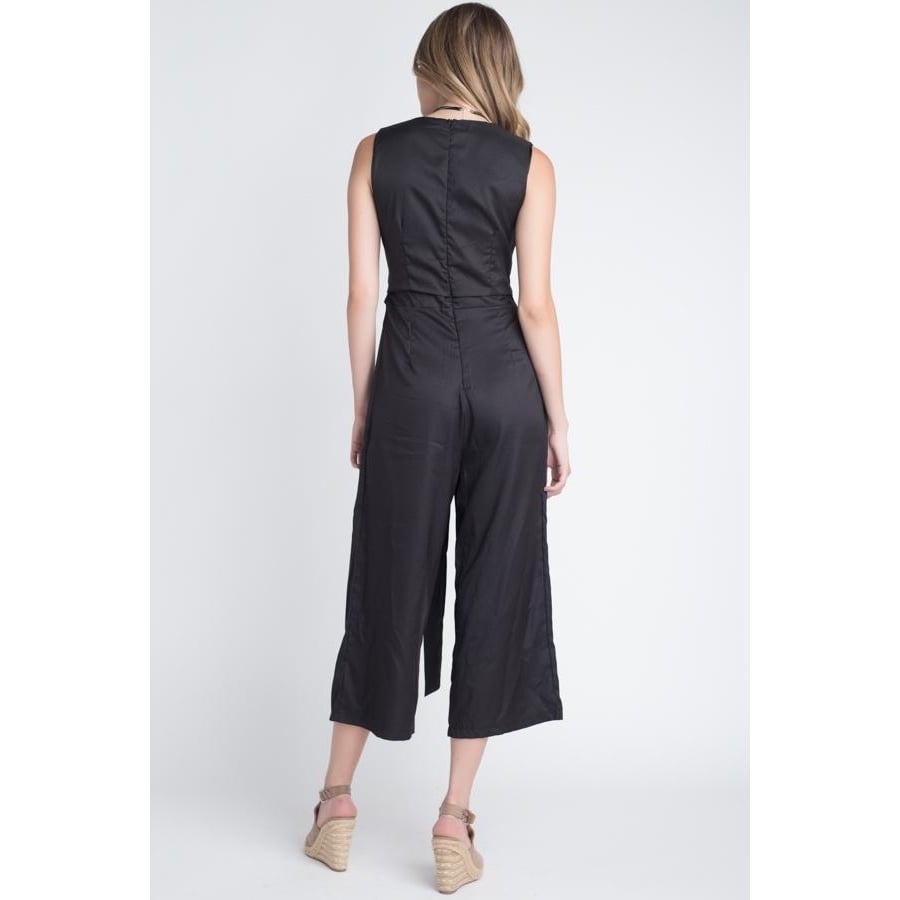 Womens Sleeveless Tie Jumpsuit with Slit Image 4