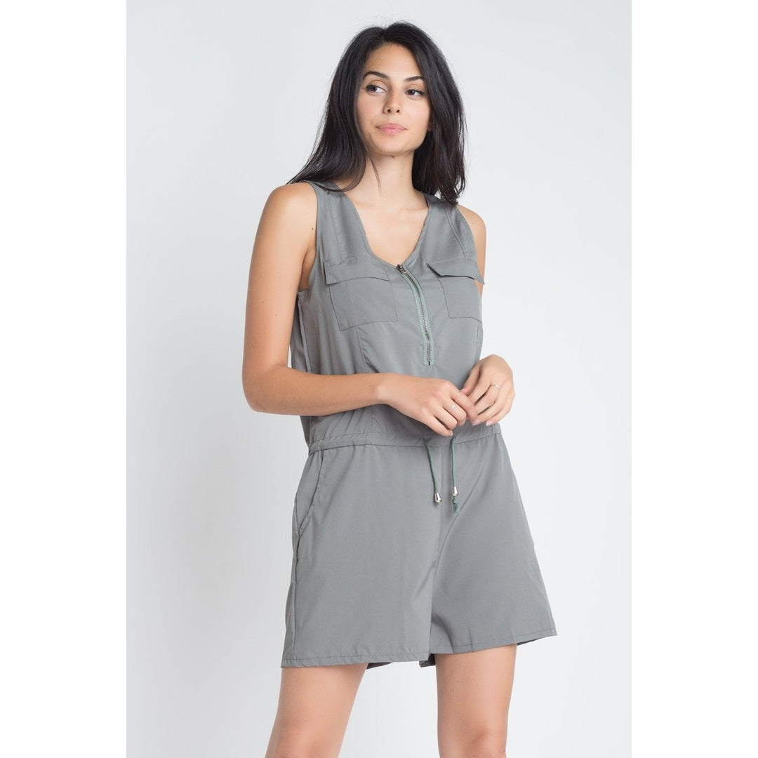 Womens Zip Front Sleeveless Romper Image 2