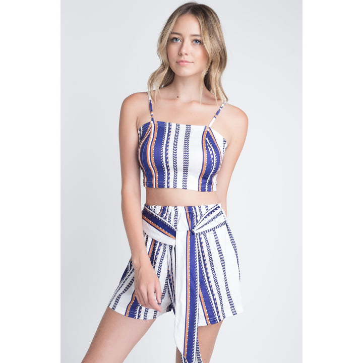 Womens Unique Stripe Printed 2pc Set with Tie Image 2