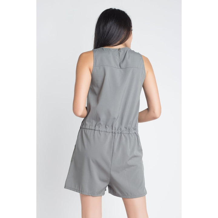 Womens Zip Front Sleeveless Romper Image 4