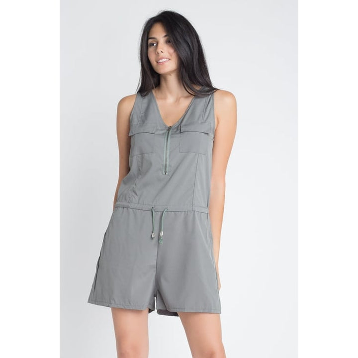 Womens Zip Front Sleeveless Romper Image 1