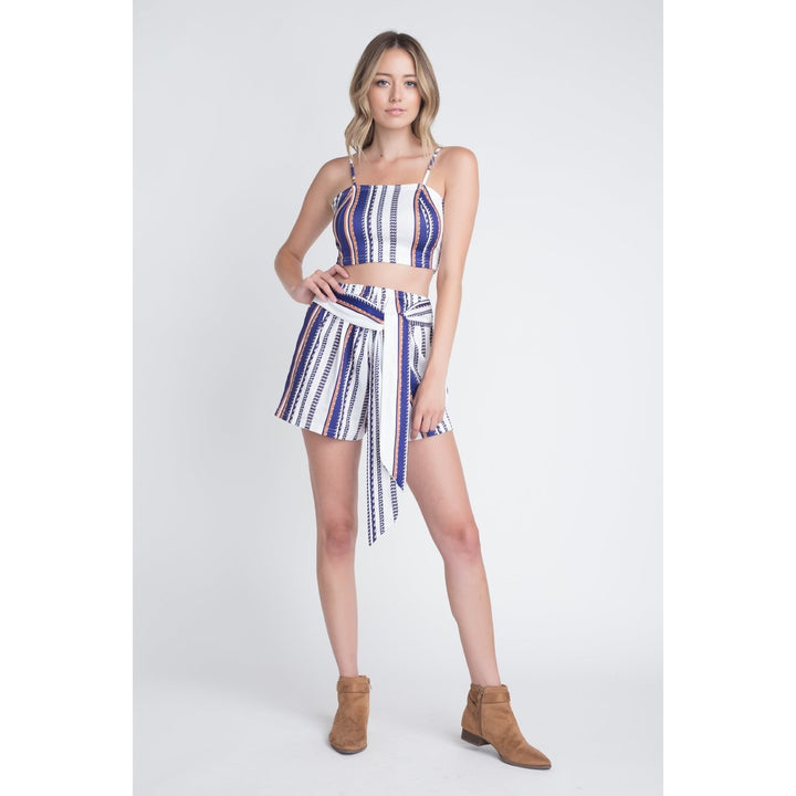 Womens Unique Stripe Printed 2pc Set with Tie Image 4