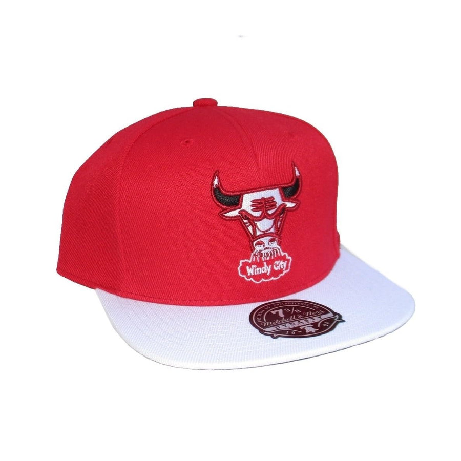 Mitchell and Ness Chicago Bulls 2 Tone HWC Dynasty Fitted Size 7 3/8 Hat Cap - Red and White SCARLET/WHITE Image 1