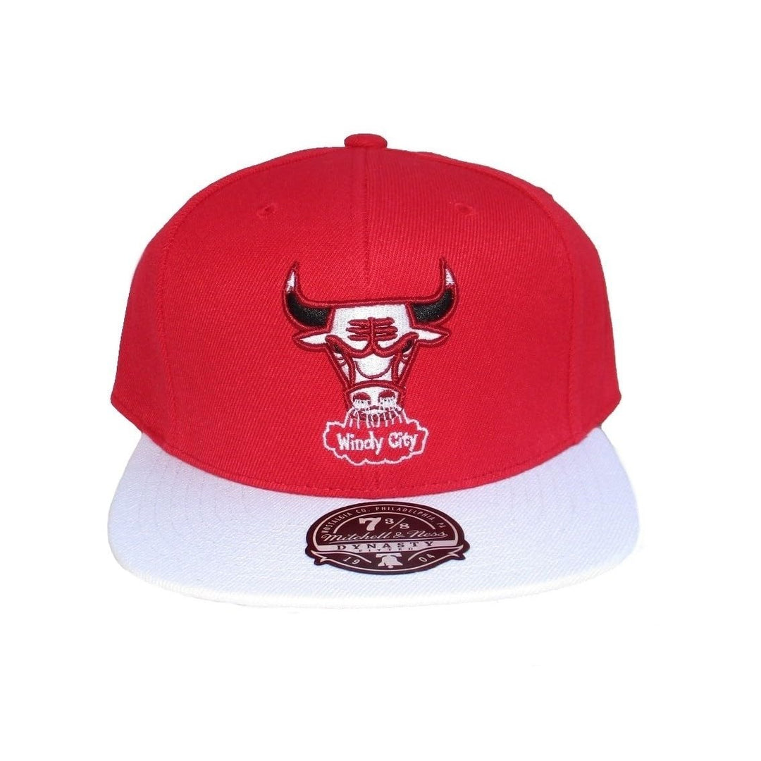 Mitchell and Ness Chicago Bulls 2 Tone HWC Dynasty Fitted Size 7 3/8 Hat Cap - Red and White SCARLET/WHITE Image 2