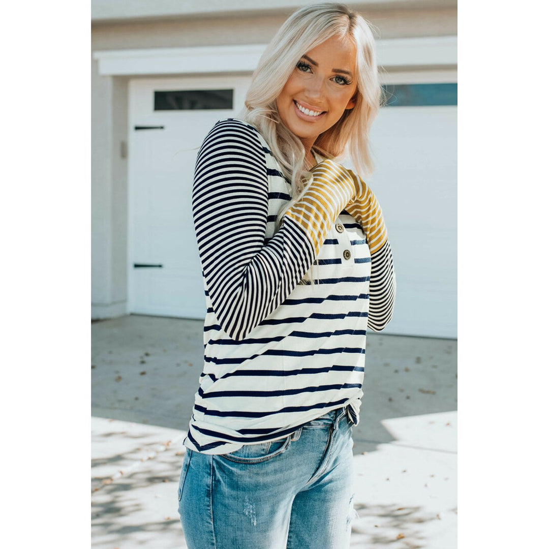 Annie Stripe Button Henley Top Image 4