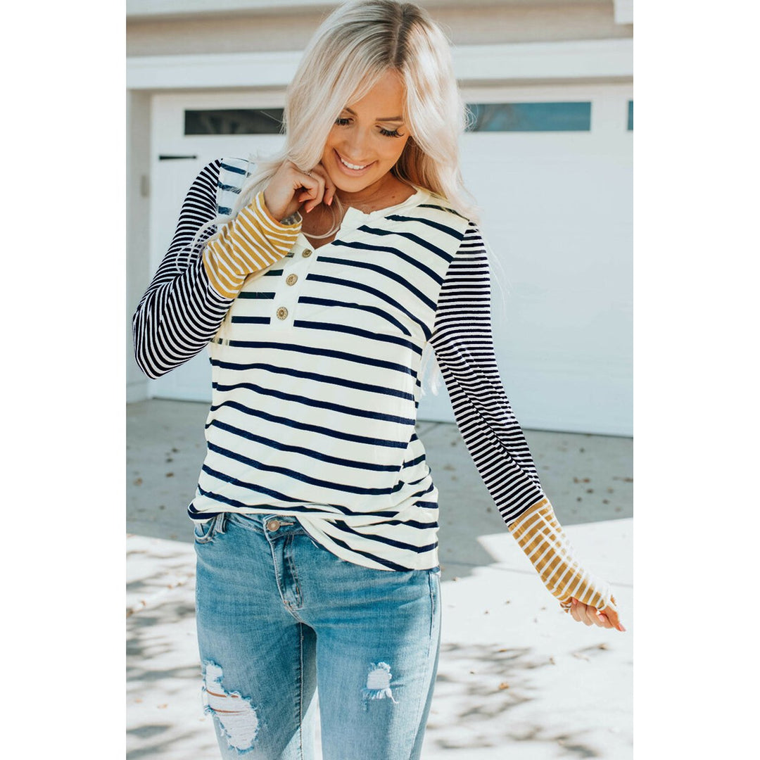 Annie Stripe Button Henley Top Image 4