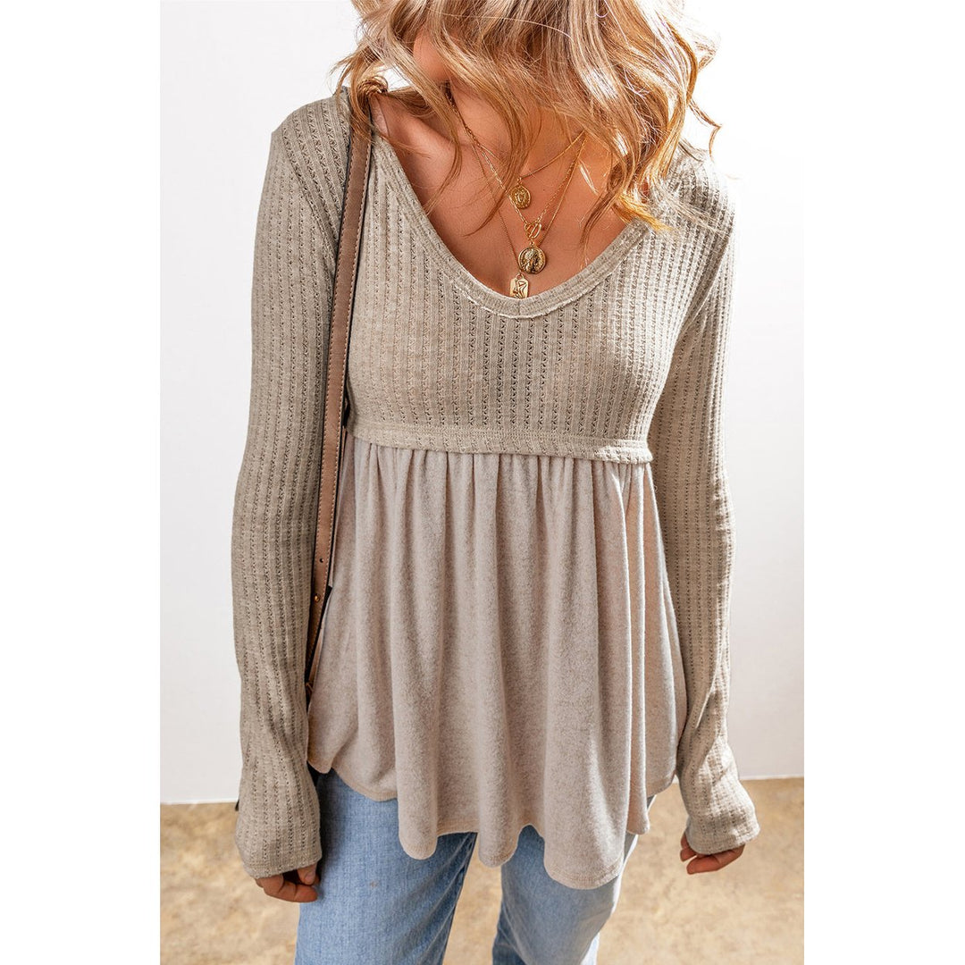 Alexandra Textured Long Sleeve V Neck Babydoll Top Image 7