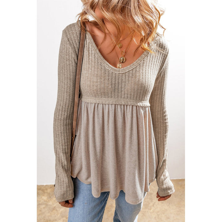 Alexandra Textured Long Sleeve V Neck Babydoll Top Image 1