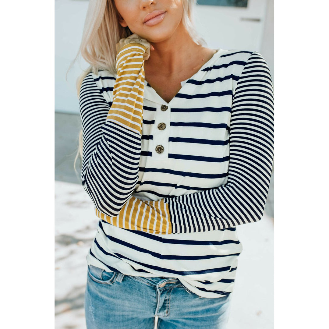 Annie Stripe Button Henley Top Image 6