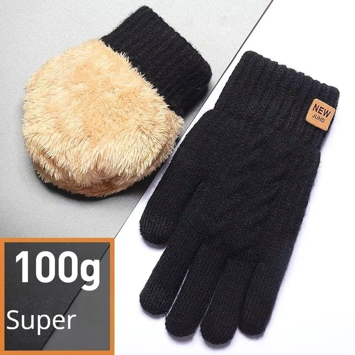 Knitted Thick Thermal Full Finger Gloves Outdoor Warm Wool Driving Gloves Image 1