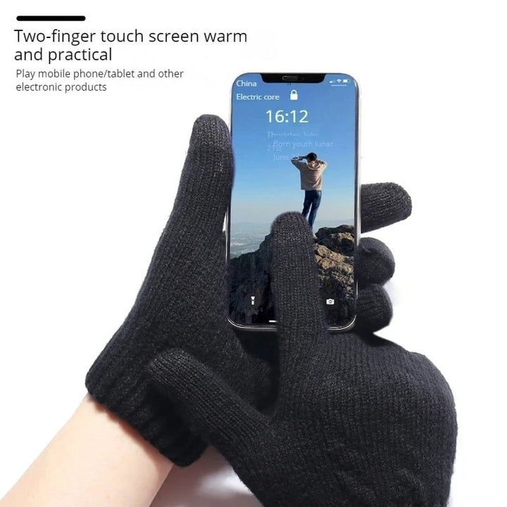 Knitted Thick Thermal Full Finger Gloves Outdoor Warm Wool Driving Gloves Image 3