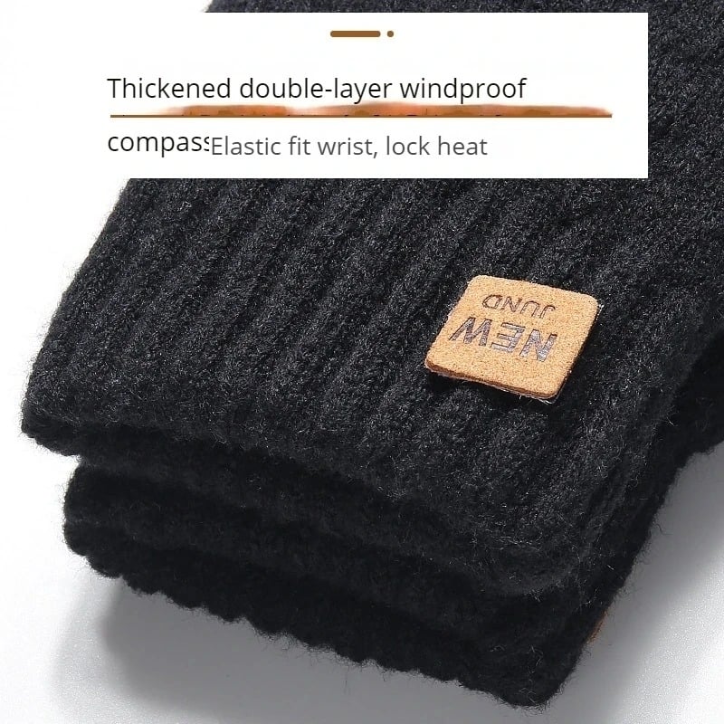 Knitted Thick Thermal Full Finger Gloves Outdoor Warm Wool Driving Gloves Image 4