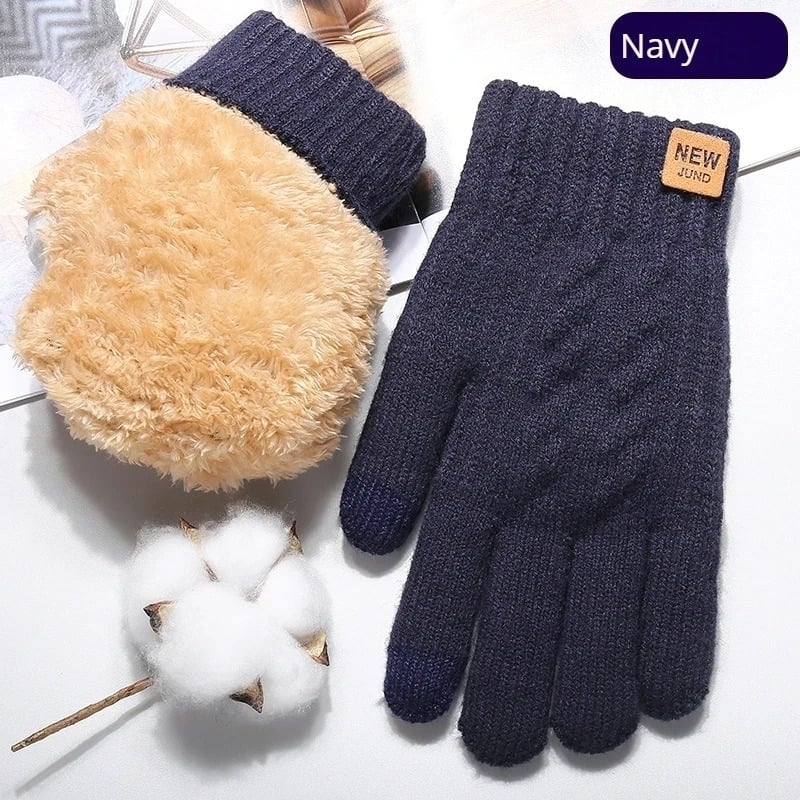 Knitted Thick Thermal Full Finger Gloves Outdoor Warm Wool Driving Gloves Image 1