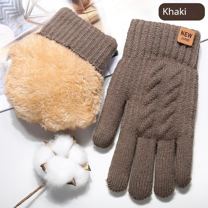 Knitted Thick Thermal Full Finger Gloves Outdoor Warm Wool Driving Gloves Image 1