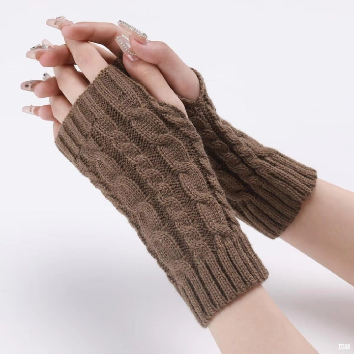 Women Fingerless Knitted Gloves Winter Arm Warmers Image 1