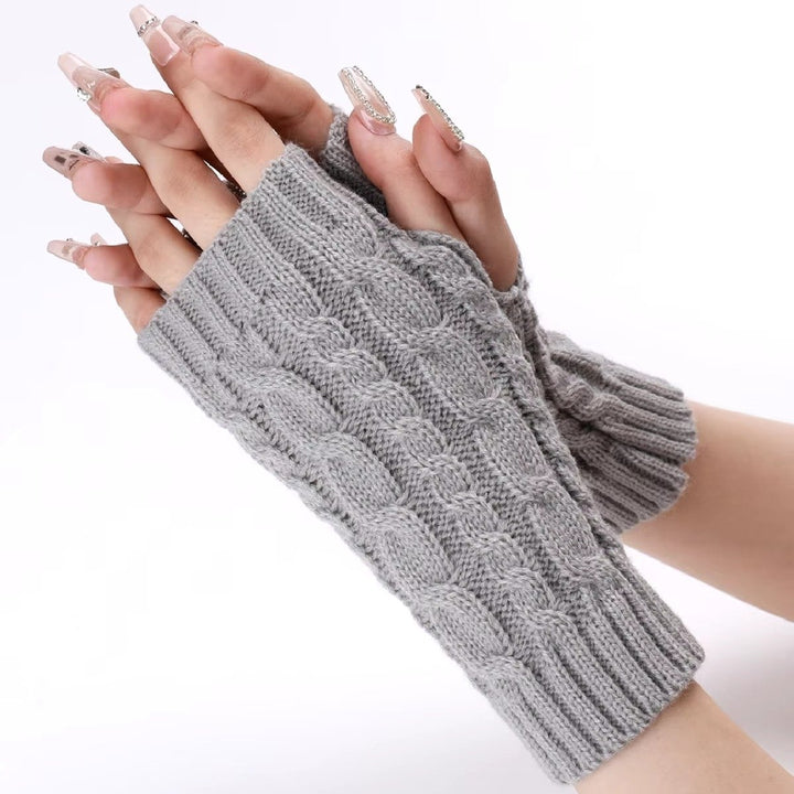 Women Fingerless Knitted Gloves Winter Arm Warmers Image 2