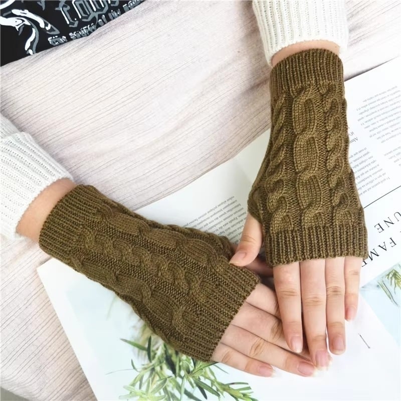 Women Fingerless Knitted Gloves Winter Arm Warmers Image 4