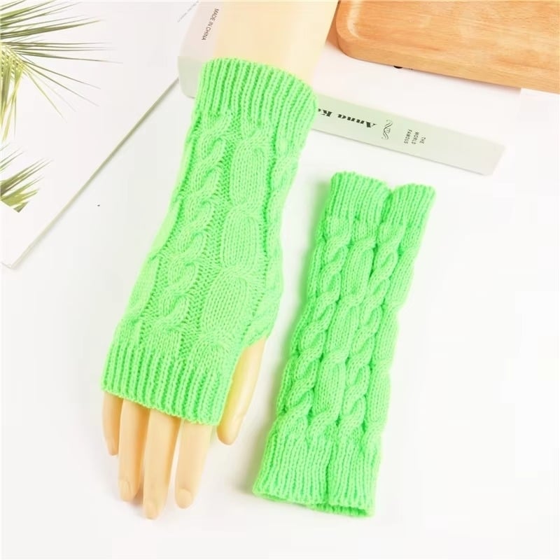 Women Fingerless Knitted Gloves Winter Arm Warmers Image 4