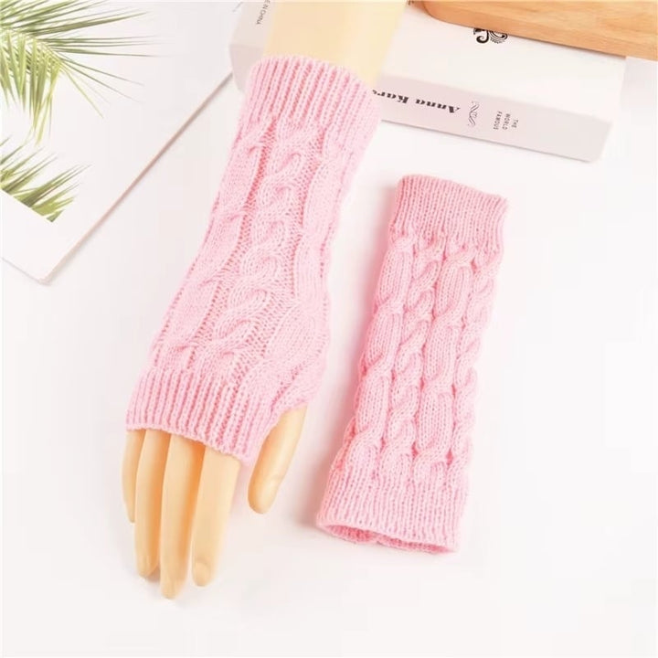 Women Fingerless Knitted Gloves Winter Arm Warmers Image 6