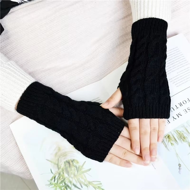 Women Fingerless Knitted Gloves Winter Arm Warmers Image 7