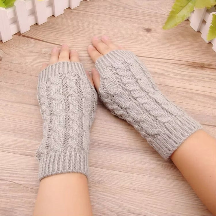 Women Fingerless Knitted Gloves Winter Arm Warmers Image 8