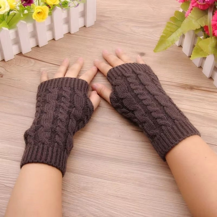 Women Fingerless Knitted Gloves Winter Arm Warmers Image 9