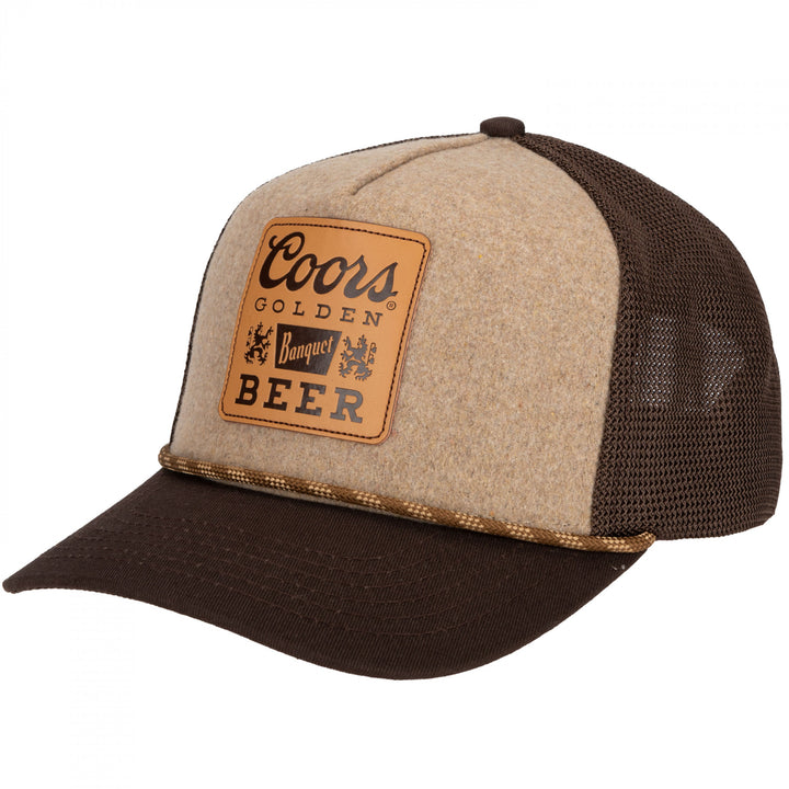 Coors Banquet Golden Beer Leather Patch Logo Trucker Hat Image 1